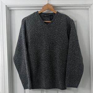 Vintage Claiborne Grey Textured V-Neck Sweater